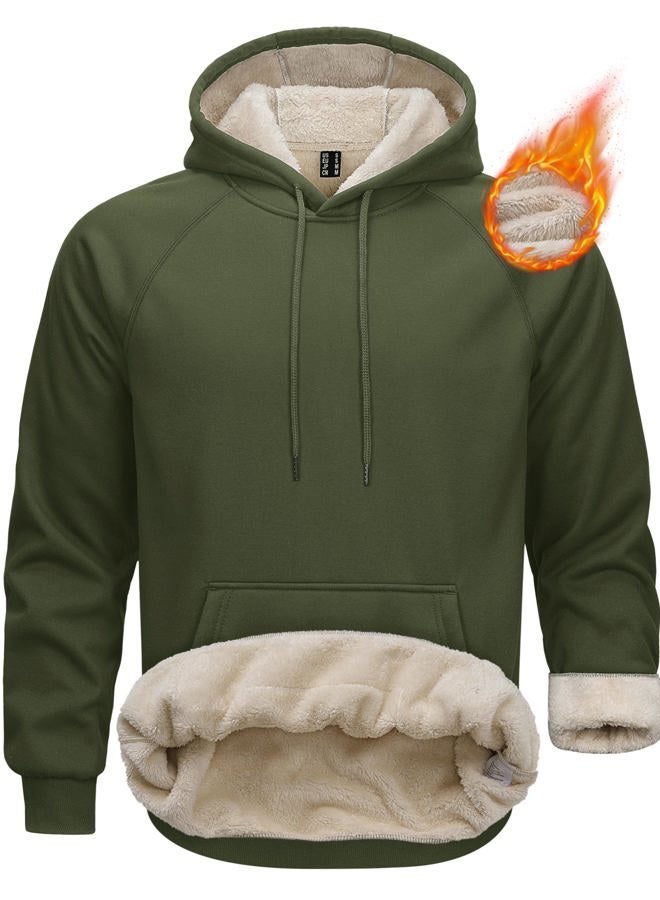 MAGCOMSEN Fleece Hoodie Men Pullover Sherpa Sweatshirts Heavyweight Hoodies For Men Work Warm Hooded Sweatshirts Winter Hoodie Armygreen - Image 1