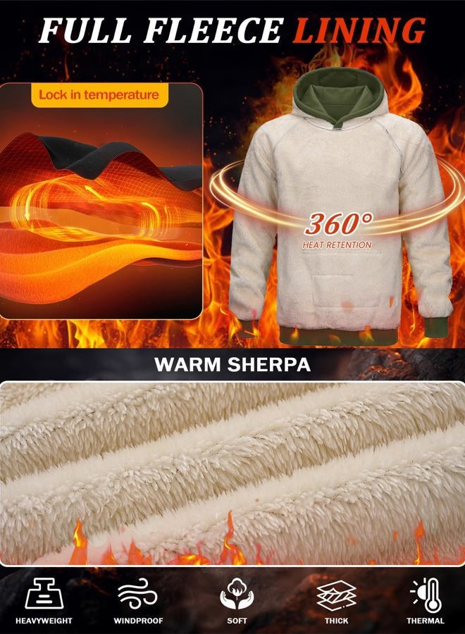 MAGCOMSEN Fleece Hoodie Men Pullover Sherpa Sweatshirts Heavyweight Hoodies For Men Work Warm Hooded Sweatshirts Winter Hoodie Armygreen - Image 3