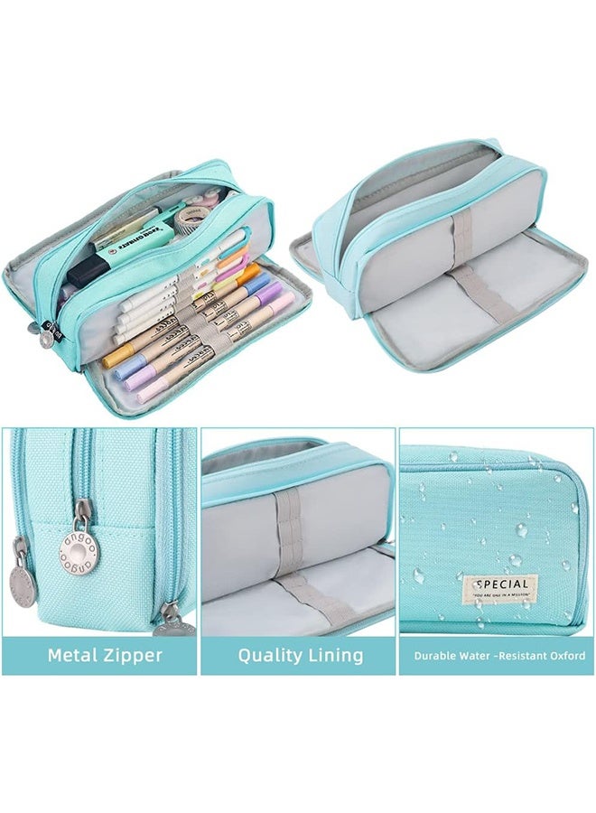 حقيبة أقلام رصاص كبيرة السعة بثلاث حجرات مناسبة للمراهقين في المدارس والفتيات والأولاد وحقيبة القرطاسية النسائية، حقيبة تخزين مريحة، حقيبة تخزين للسفر في الهواء الطلق - أزرق - Image 4