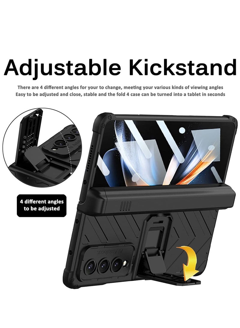 SOLARAE Compatible Samsung Galaxy Z Fold 4 Case with Pen Holder, Built-in Tempered Glass Screen Protector+Adjustable Kickstand All-Inclusive Magnetic Hinged Protector Case for Z Fold 4 2022(Black) - Image 5
