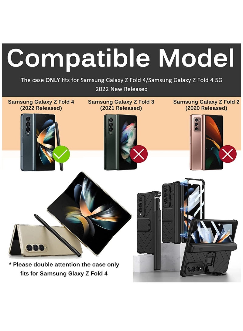 SOLARAE Compatible Samsung Galaxy Z Fold 4 Case with Pen Holder, Built-in Tempered Glass Screen Protector+Adjustable Kickstand All-Inclusive Magnetic Hinged Protector Case for Z Fold 4 2022(Black) - Image 2