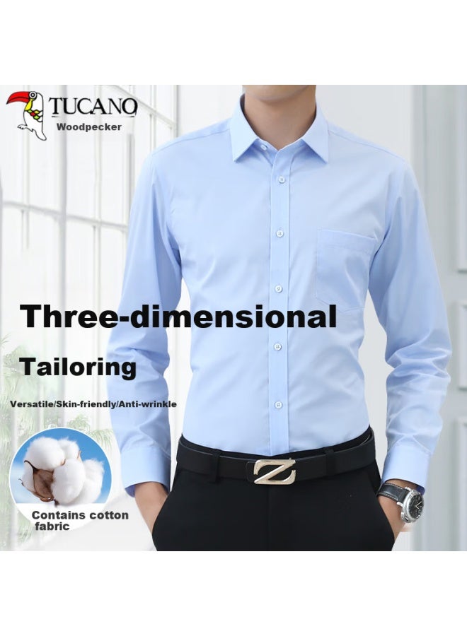 توكانو Tucano قميص رجالي طويل الأكمان للخريف أعمال كاجوال لون صلب متعدد الاستخدامات مريح ملابس رجالية أزرق فاتح 3XL - Image 1
