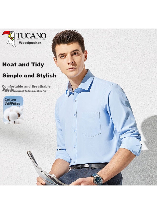 توكانو Tucano قميص رجالي طويل الأكمان للخريف أعمال كاجوال لون صلب متعدد الاستخدامات مريح ملابس رجالية أزرق فاتح 3XL - Image 2
