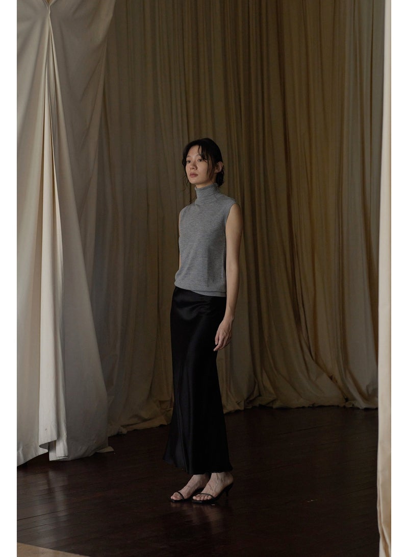 Women Triacetate Satin Midi Skirt, Solid Color 45° Diagonal Cut A-Line Long Skirt, Elegant Silky High Waist Flowy Casual Formal Skirt - Image 2