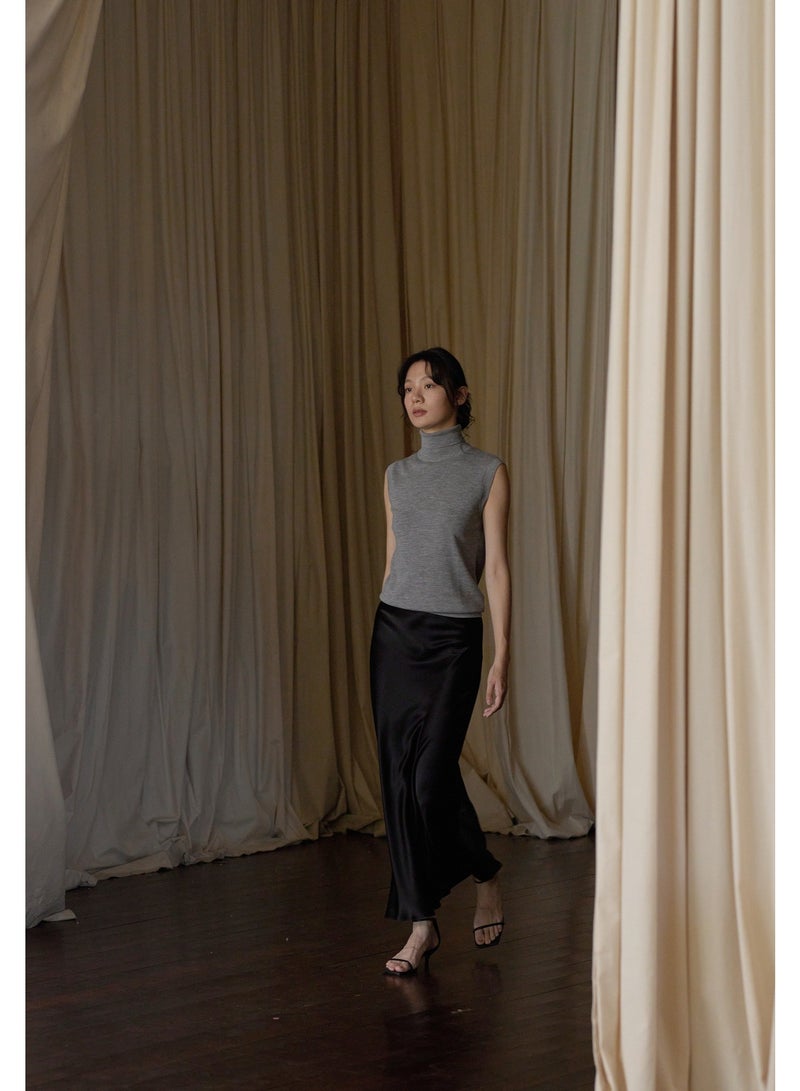 Women Triacetate Satin Midi Skirt, Solid Color 45° Diagonal Cut A-Line Long Skirt, Elegant Silky High Waist Flowy Casual Formal Skirt - Image 4