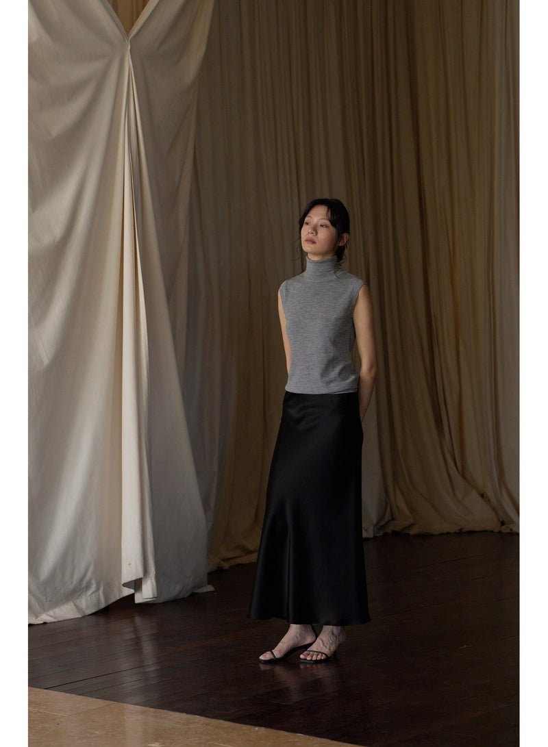 Women Triacetate Satin Midi Skirt, Solid Color 45° Diagonal Cut A-Line Long Skirt, Elegant Silky High Waist Flowy Casual Formal Skirt - Image 3