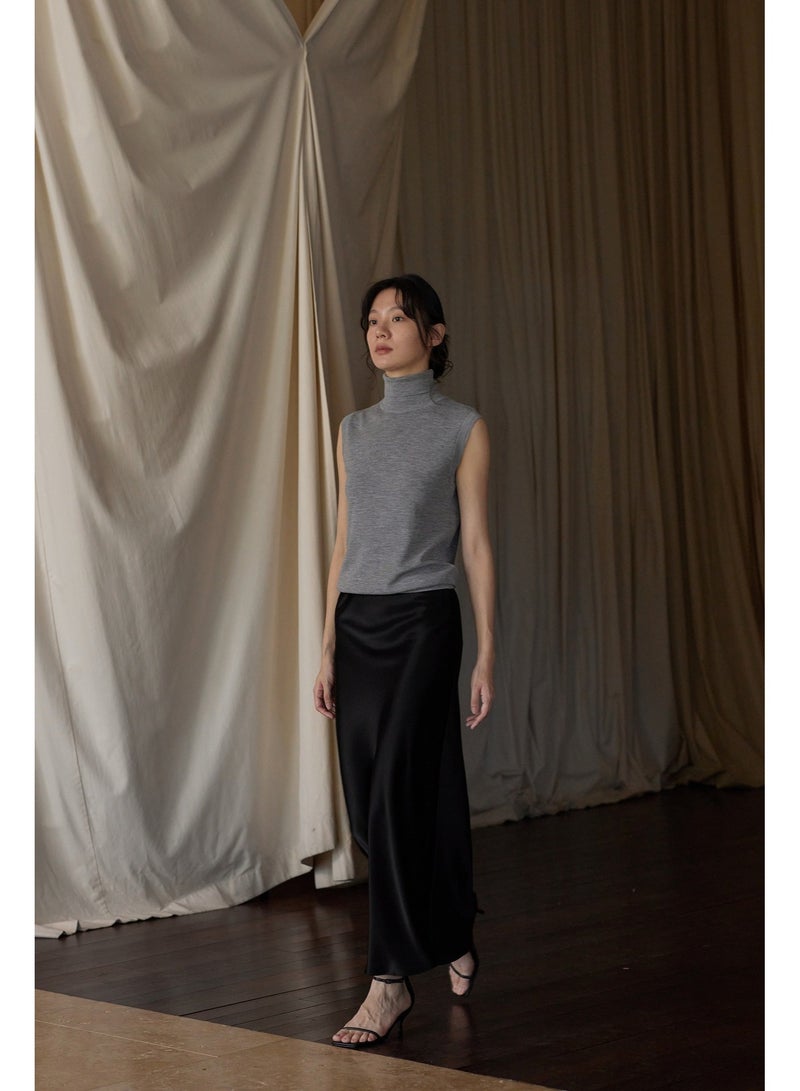 Women Triacetate Satin Midi Skirt, Solid Color 45° Diagonal Cut A-Line Long Skirt, Elegant Silky High Waist Flowy Casual Formal Skirt - Image 5