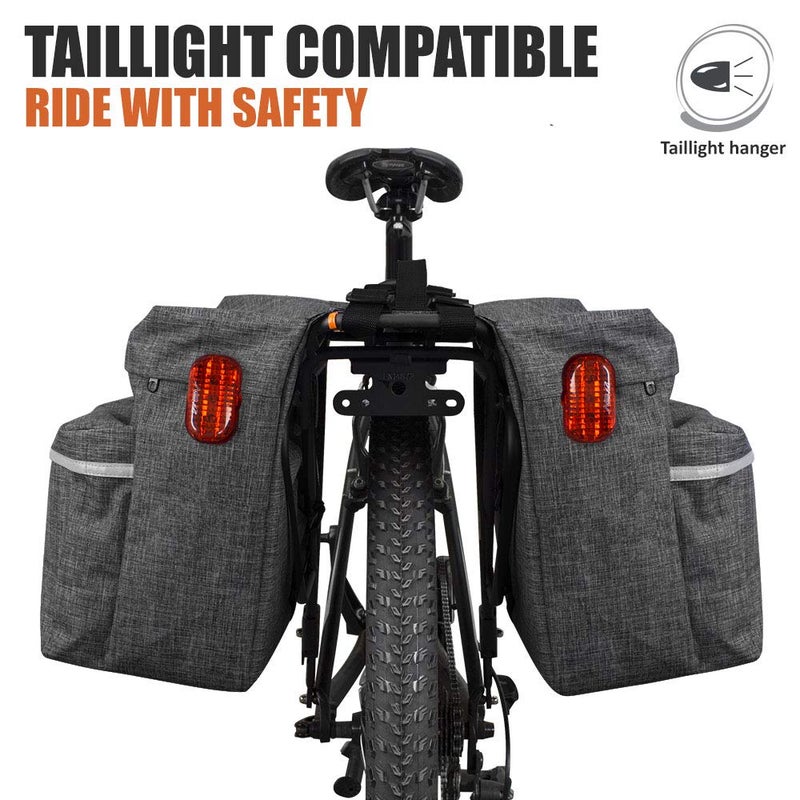 BV حقائب دراجة BV سعة 26 لتر مع خطافات قابلة للتعديل، حقائب تنقل للدراجات مع مقبض حمل، حقيبة مع حواف عاكسة 3M لمزيد من الرؤية، تناسب معظم الحوامل (حقائب - رمادي قياسي) - Image 2