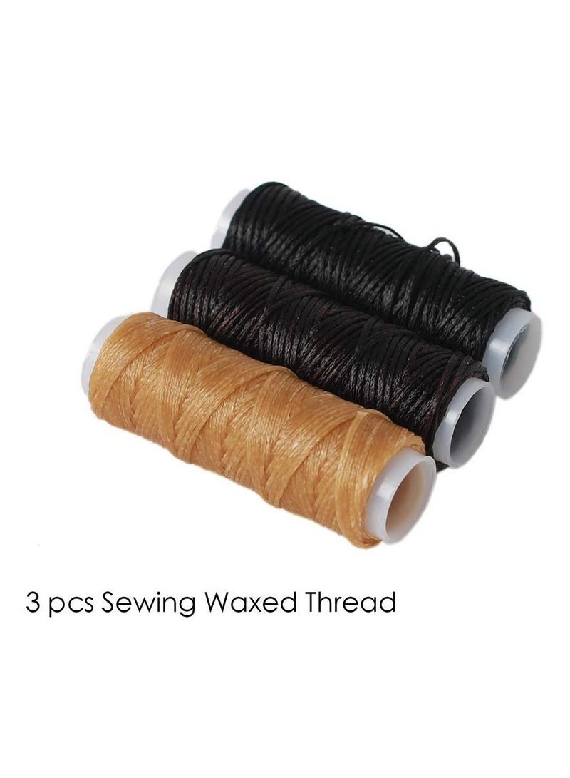 Y&D Sewing Needles, SYOSI 12Pcs Hand Leather Waxed Thread Cord and Drilling Awl Thimble for Repair - Image 5