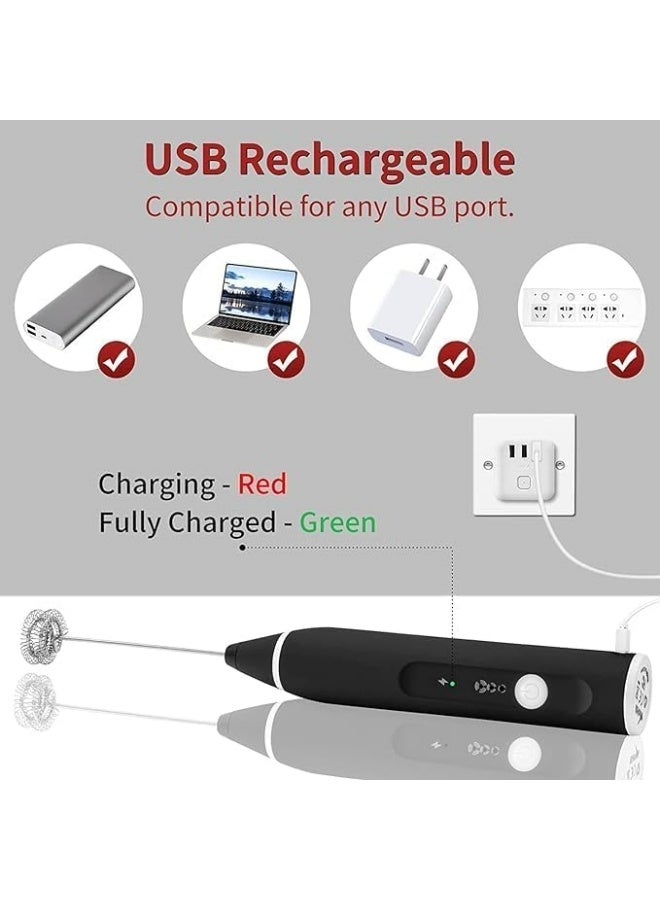 Milk Frother Handheld & Electric Whisk - USB Rechargeable Foam Maker with 3 Adjustable Speeds & 2 Stainless Steel Heads for Coffee, Cappuccino, Latte & Eggs - Image 4
