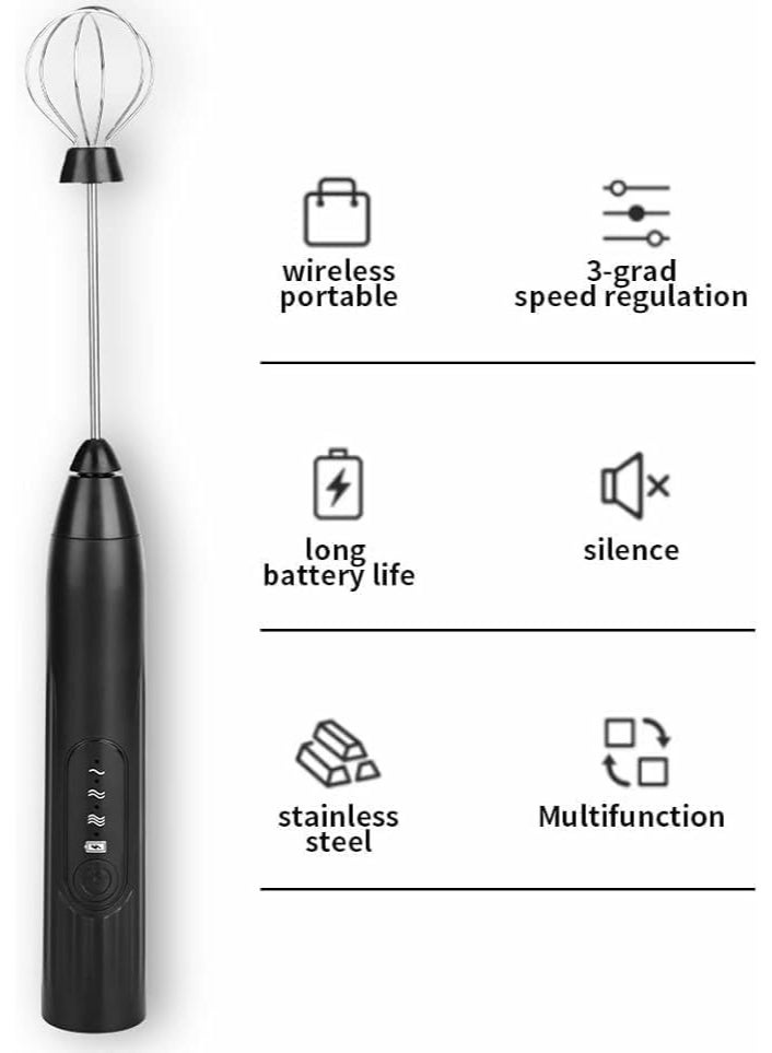 Milk Frother Handheld & Electric Whisk - USB Rechargeable Foam Maker with 3 Adjustable Speeds & 2 Stainless Steel Heads for Coffee, Cappuccino, Latte & Eggs - Image 3