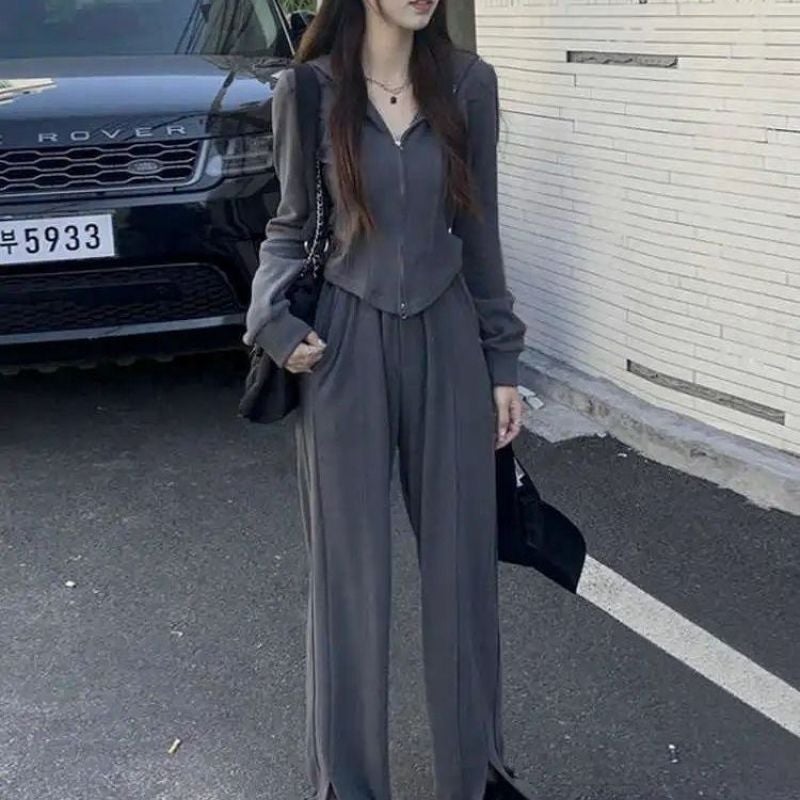American Suit Womens Summer 2024 New Pure Desire Sports Casual Slim Thin Jacket Half Skirt Two-Piece Set Gray suit [high quality]