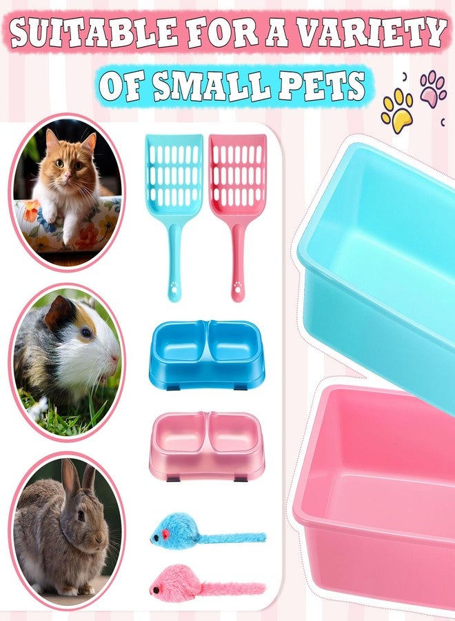 Beeveer 2 Set Kitten Litter Box, 2 Pcs Plastic Small Cat Litter Box Training Low Entry with 2 Scooper, 2 Cat Bowls and 2 Mouse Toy for Small Kitty Starter Kit, 14.5 x 10.6 Inch, Blue and Pink - Image 5