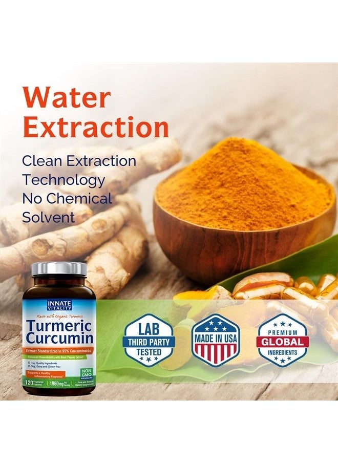 Innate Vitality Turmeric Curcumin with Black Pepper, 1960mg, Organic Turmeric Root and Extract, 95% Standardized Curcuminoids, Non-GMO, No Gluten No Dairy No Soy, Antioxidant & Joint Support, 120 Turmeric Capsules  - Image 5
