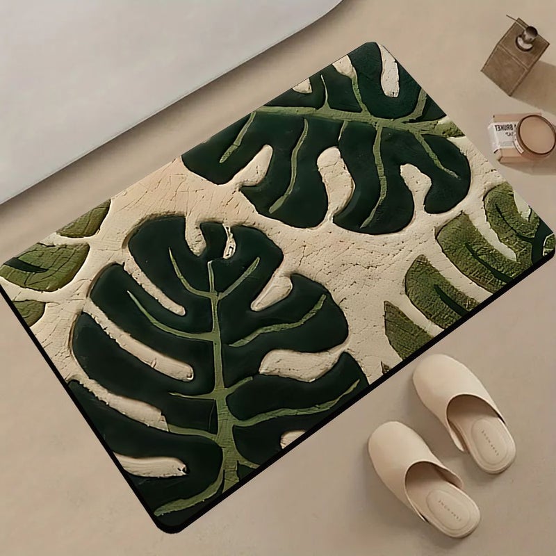 Non Slip Bathroom Mat Tropical Rainforest Leaf Pattern Green Soft Country Style Machine Washable Suitable For Shower Rooms Kitchens Doorways Ideal Housewarming Decoration Gift Velvet Texture For Adults - Image 2