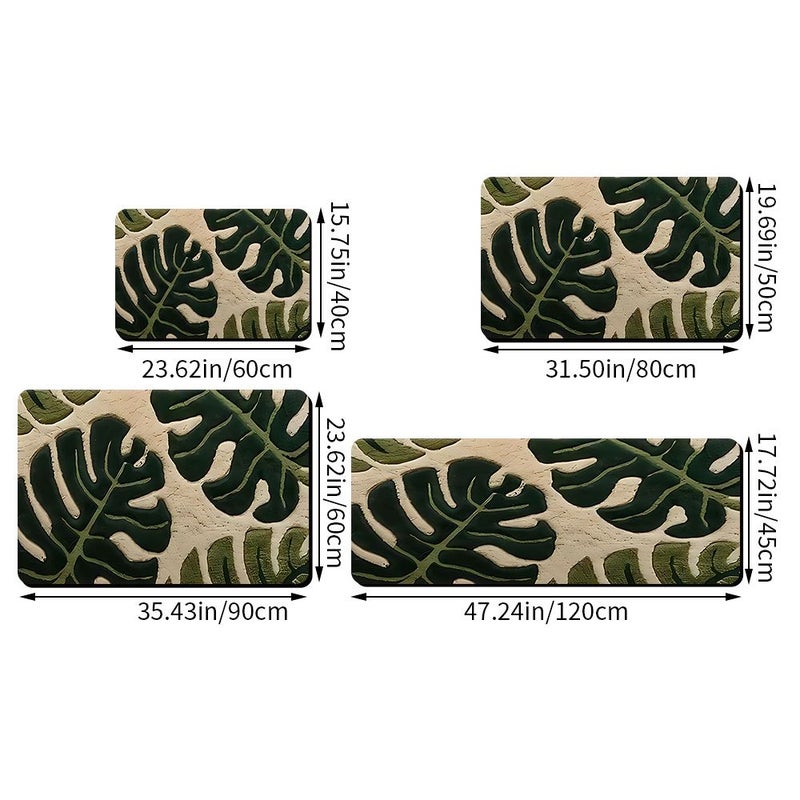 Non Slip Bathroom Mat Tropical Rainforest Leaf Pattern Green Soft Country Style Machine Washable Suitable For Shower Rooms Kitchens Doorways Ideal Housewarming Decoration Gift Velvet Texture For Adults - Image 3