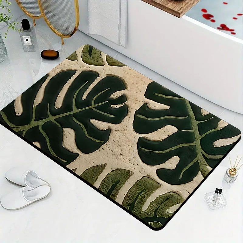 Non Slip Bathroom Mat Tropical Rainforest Leaf Pattern Green Soft Country Style Machine Washable Suitable For Shower Rooms Kitchens Doorways Ideal Housewarming Decoration Gift Velvet Texture For Adults - Image 5