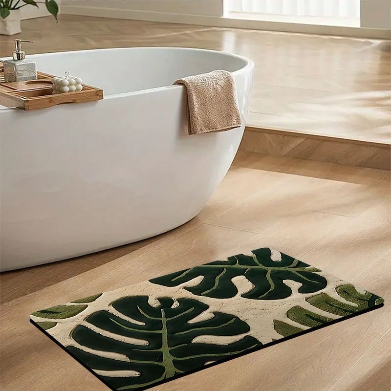 Non Slip Bathroom Mat Tropical Rainforest Leaf Pattern Green Soft Country Style Machine Washable Suitable For Shower Rooms Kitchens Doorways Ideal Housewarming Decoration Gift Velvet Texture For Adults - Image 4