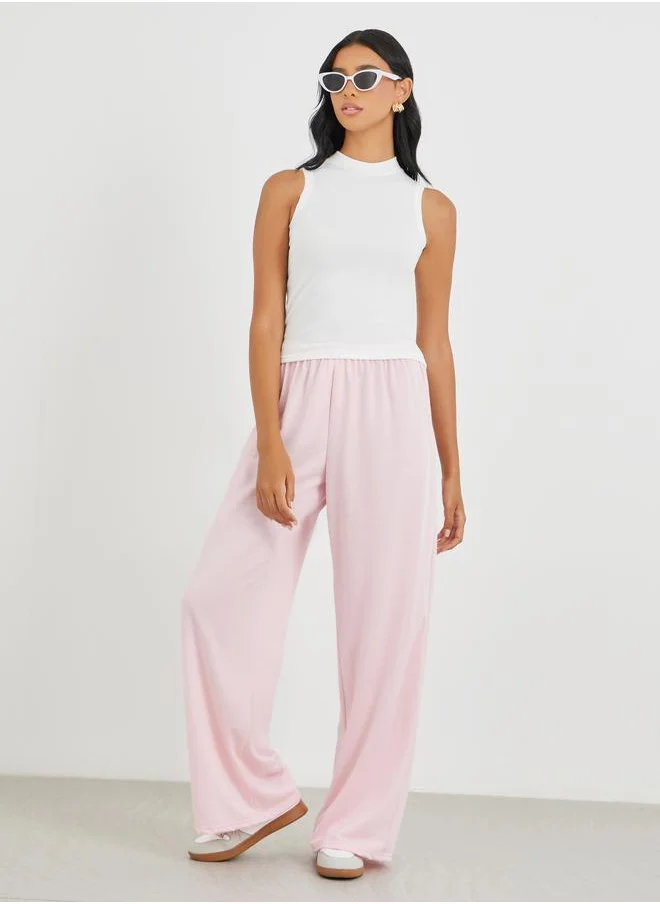 تايك تو Take Two Solid Ribbed High Neck Cami Top