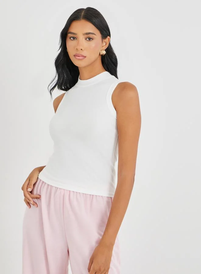 Take Two Take Two Solid Ribbed High Neck Cami Top