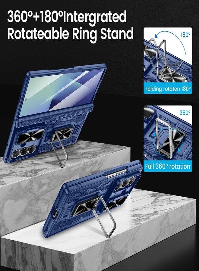VEGO for Galaxy Z Fold 7 Case with Kickstand, Hinge Protection & Belt Clip Holster & Front Screen Protector & Slide Camera Cover Magnetic Kickstand Case for Samsung Galaxy Z Fold 7 5G - Blue - Image 4