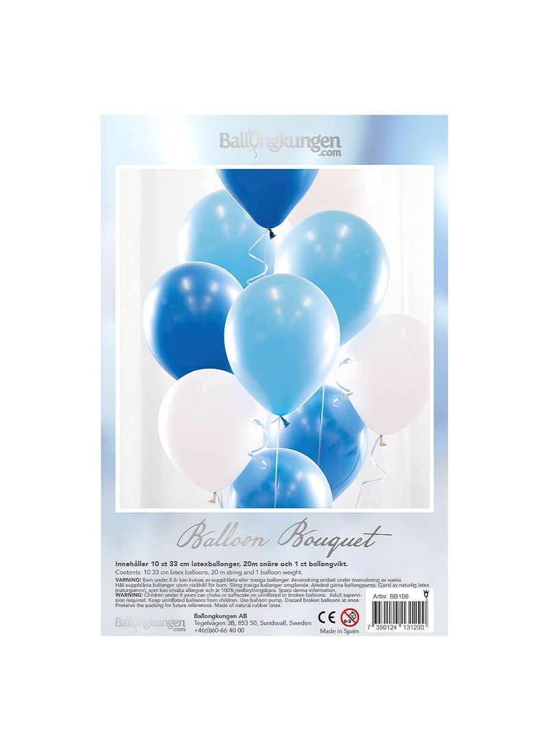 بالون كينغ باقة بالونات لاتكس زرقاء بيضاء 33 سم، عبوة من 10 قطع - Image 2