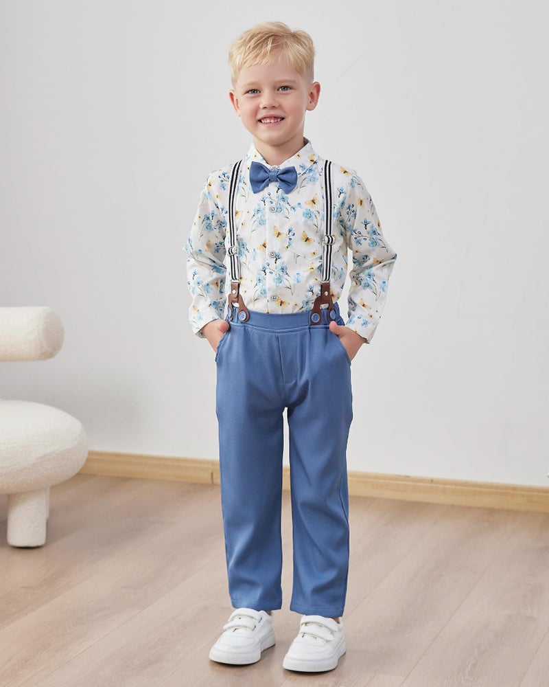 WESIDOM Toddler Dresses Suit Baby Boy Clothes Set Bowtie Shirts+Pants+Vest+Boutonniere Kids Gentleman Wedding Outfit(Blue+18-24Months) - Image 2