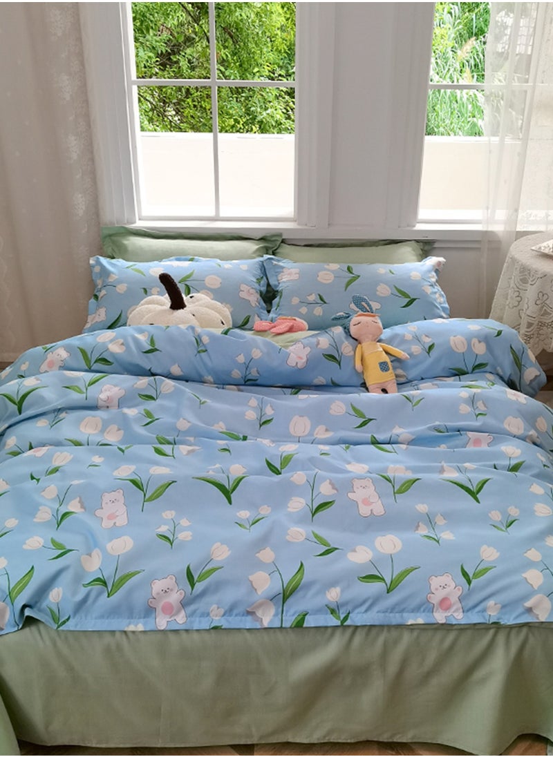Sharpdo 4-Piece Bedding Set, Small Floral Style Quilt Cover Set, Including 1 Quilt Cover, 1 Sheet, 2 Pillowcases, 2m Bed (220*230cm)  - Image 1