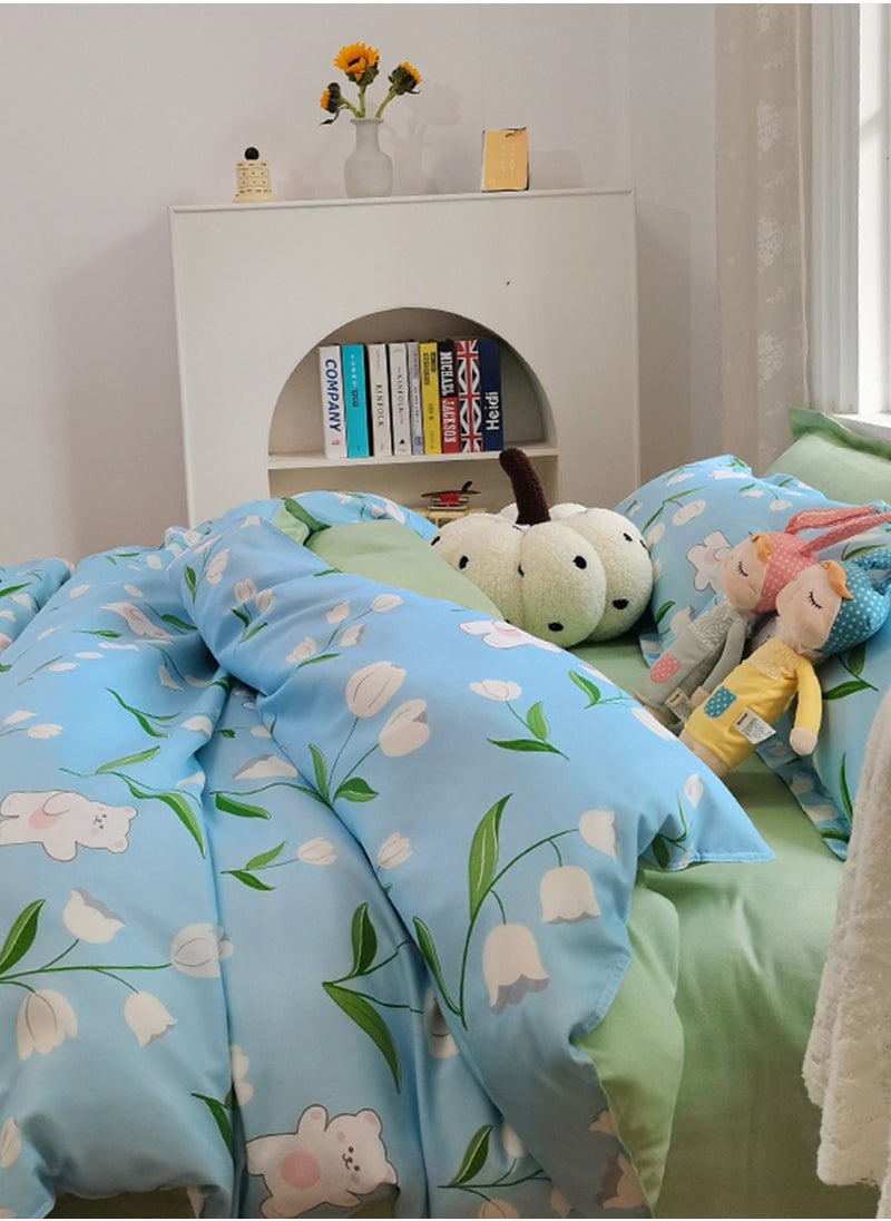 Sharpdo 4-Piece Bedding Set, Small Floral Style Quilt Cover Set, Including 1 Quilt Cover, 1 Sheet, 2 Pillowcases, 2m Bed (220*230cm)  - Image 2