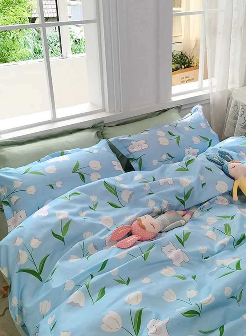 Sharpdo 4-Piece Bedding Set, Small Floral Style Quilt Cover Set, Including 1 Quilt Cover, 1 Sheet, 2 Pillowcases, 2m Bed (220*230cm)