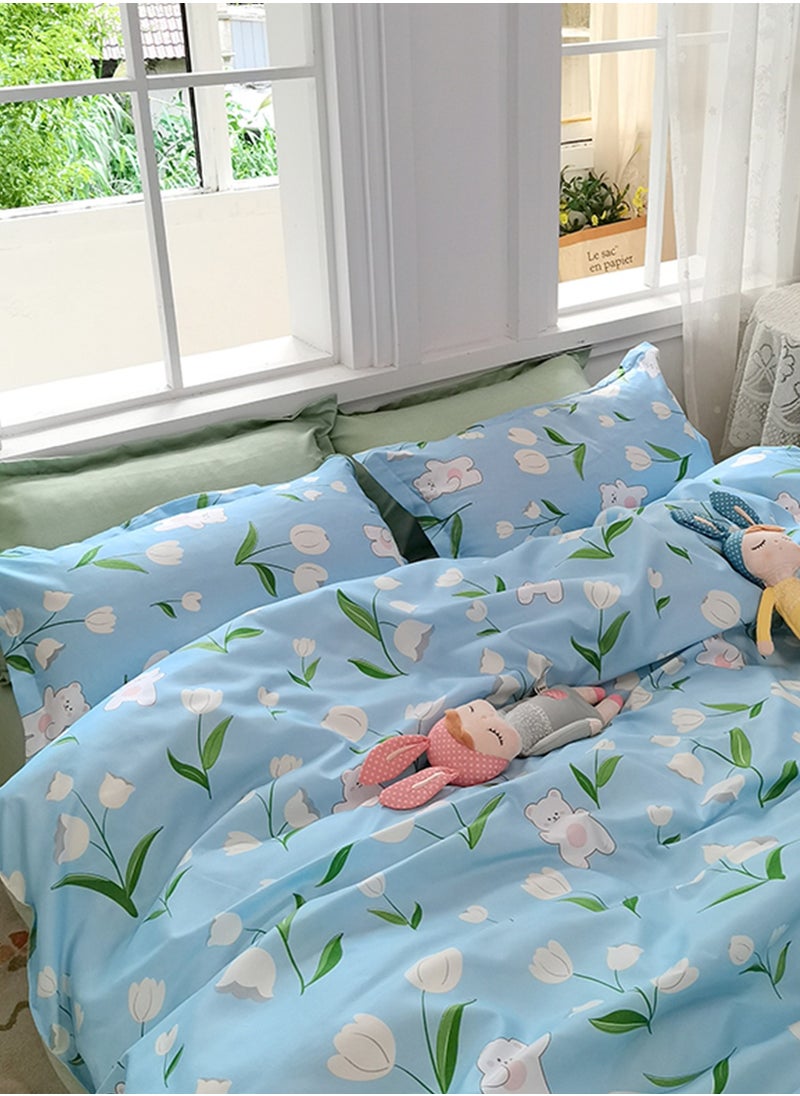 Sharpdo 4-Piece Bedding Set, Small Floral Style Quilt Cover Set, Including 1 Quilt Cover, 1 Sheet, 2 Pillowcases, 2m Bed (220*230cm)  - Image 4