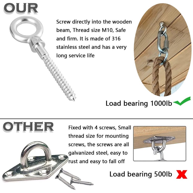 Abimars Eye Bolts by Load Capacity 1000lbs, 4PCS M10 316 Stainless Steel Eye Hooks Screw in Heavy Duty for Hanging Hammocks, Swing Chairs, Heavy-Duty Suspension - Image 3