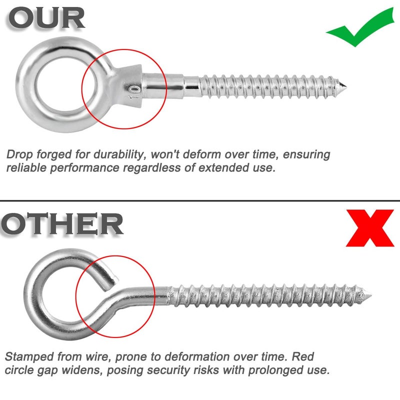 Abimars Eye Bolts by Load Capacity 1000lbs, 4PCS M10 316 Stainless Steel Eye Hooks Screw in Heavy Duty for Hanging Hammocks, Swing Chairs, Heavy-Duty Suspension - Image 4