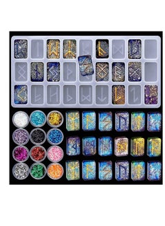 Y&D Rune Resin Mold,Symbol Letter Silicone Mold, DIY Symbol Word Molds, Crystal Epoxy Charm Mold with Sequins 12 Colors for Personalized Pendant Crafts Making Supplies  - Image 1