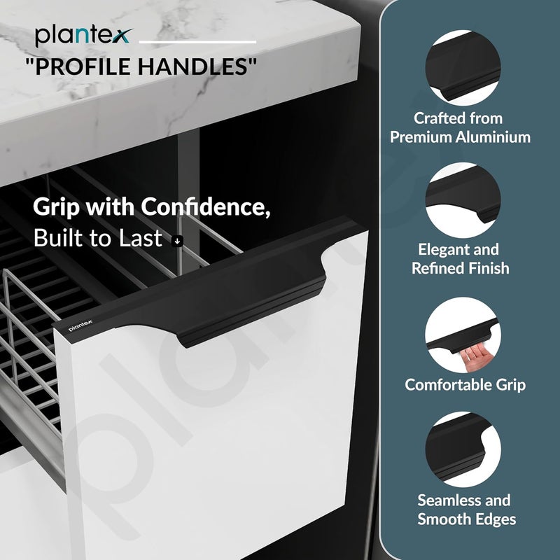 Plantex Profile Handle for Kitchen Cabinet6 Inch Alluminium Drawer Profile HandleWardrobe Pull Handle for HomeOfficeHotel Pack of 1 Black - Image 2
