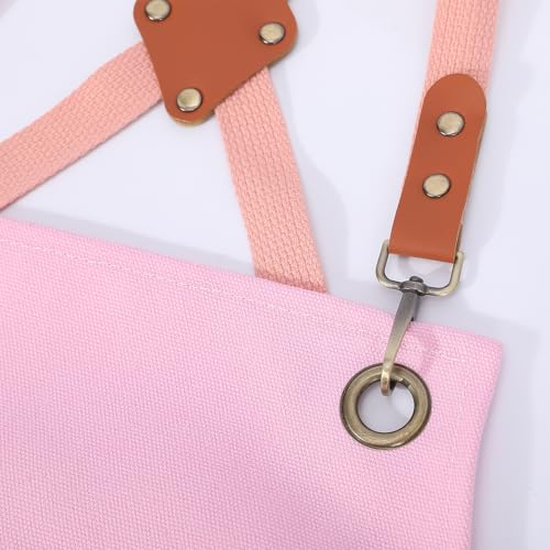 AFUN Chef Aprons for Men Women with Oversized Pockets, 16-Ounce Cotton Canvas Cross Back Heavy Duty Work Apron (Light Pink) - Image 3