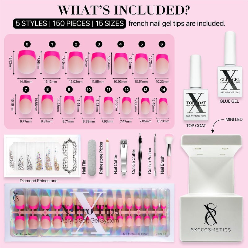 SXC Cosmetics X-Pro Tips French Tip Press On Nails - Bright Pastel Glow in the Dark Series (GLOW113KIT-XS Square) - Image 4