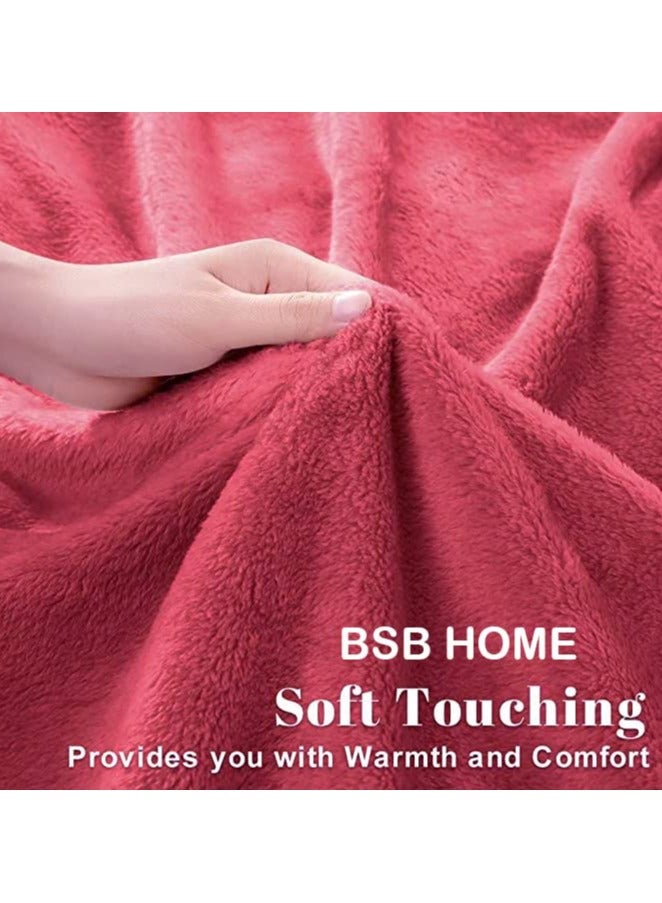 BSB HOME BSB HOME® 300 GSM Premium Plush Single Blanket for Bed, Sofa, Couch, Travel and Camping  AC Blanket | 150 x 220 CM  | Red | SOLID MINK  - Image 2