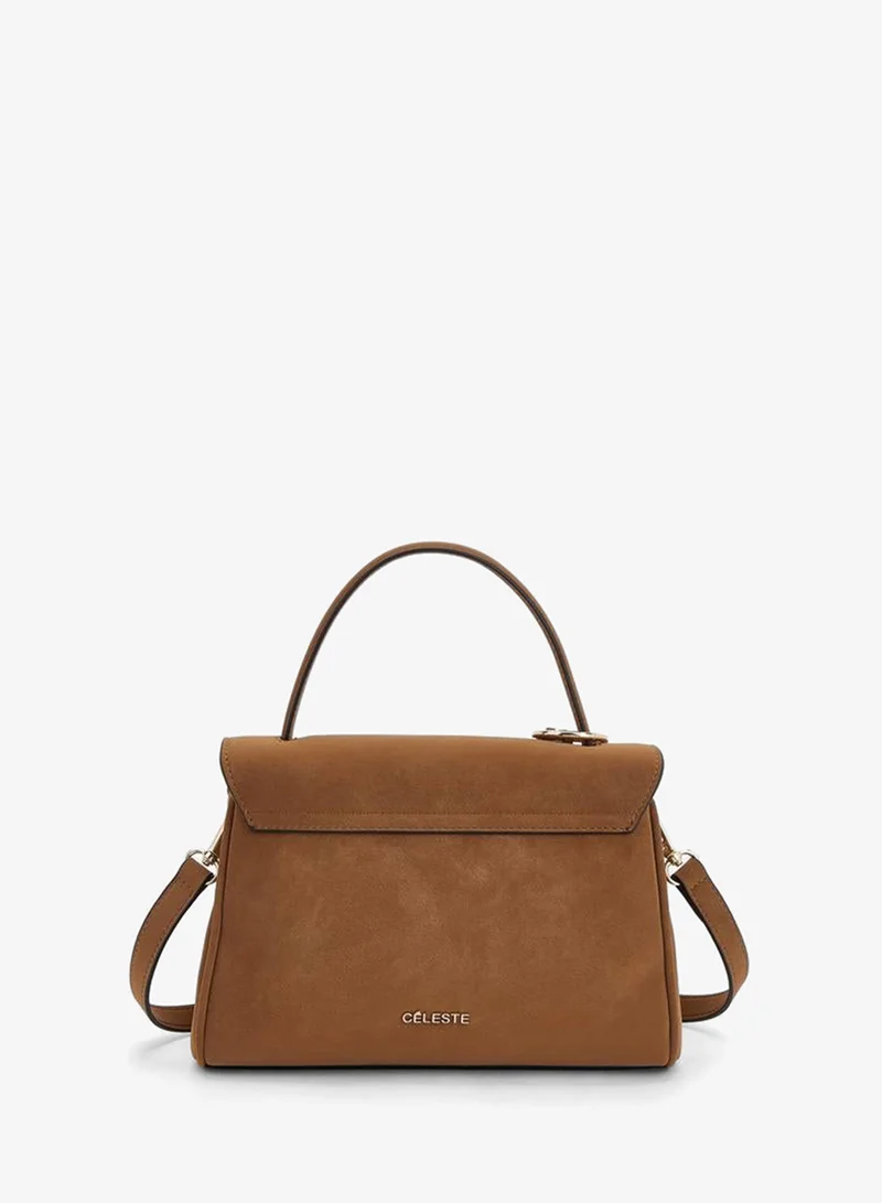 Celeste TAN Monogram Textured Satchel Bag With Tassel Charm for Women | Best Price UAE