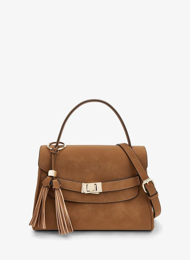Monogram Textured Satchel Bag With Tassel Charm