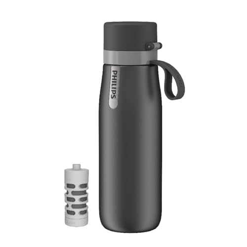 PHILIPS Water Bottle with Filter, Filter Water Bottle Stainless Steel with GoZero Everyday BPA-Free Tap Water Filter, Water Filter Bottle Keep Drink Cold 24 Hours, 1 Filter for 40 gal / 2 Months - Image 1