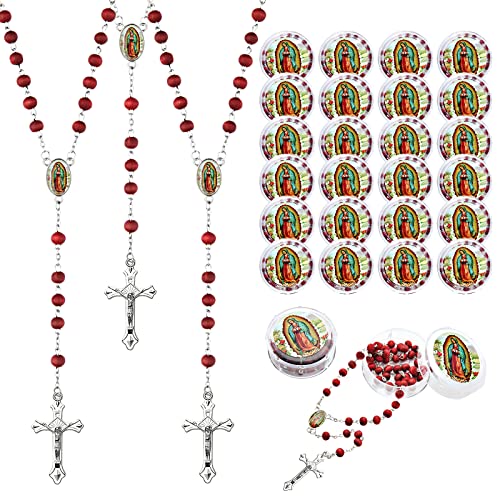 Brilucky 24 PCS Red Rosary Beads Bulk For Baptism FavorsRegligious Bulk Rosaries For First Communion Party FavorsRosary Beads Necklace Gifts For Recuerdos De Bautizo Primera Comunion - Image 1