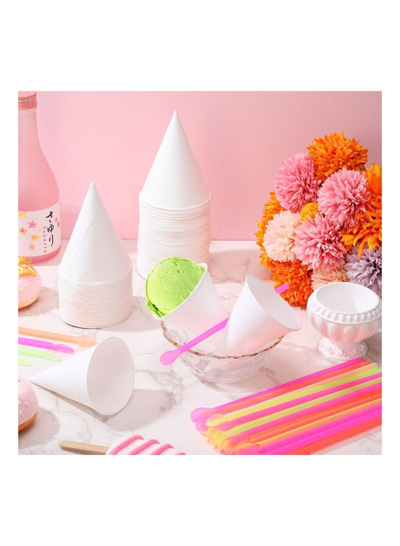 SYOSI 100-Pack Snow Cone and Straw Cone, 6 Ounce, Straw Spoon Disposable Paper Cone Cup Straw Spoon for Shaved Ice Cream Sorbet Water, Leak Proof Paper Cone,Snow Cone and Straw Cone,Cone Paper Cups - Image 5