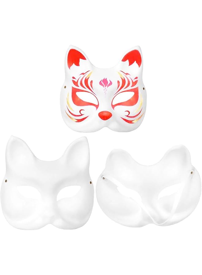 The Bros Cat Mask, Therian Masks White Paper Blank Hand Painted Face Mask DIY Halloween Mask Animal Half Facemasks Masquerade Cosplay Party (Pack of 5)  - Image 4