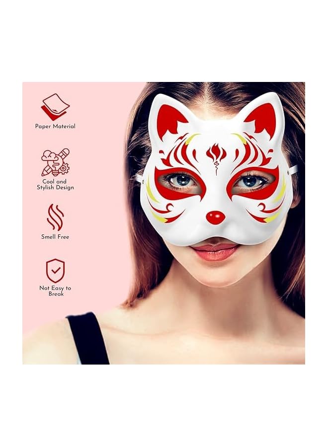 The Bros Cat Mask, Therian Masks White Paper Blank Hand Painted Face Mask DIY Halloween Mask Animal Half Facemasks Masquerade Cosplay Party (Pack of 5)  - Image 2