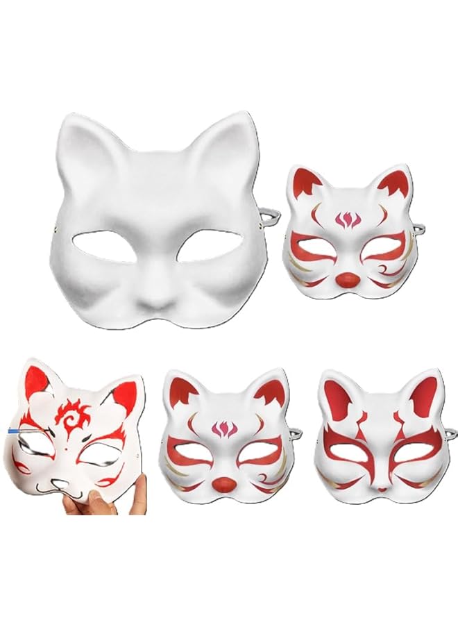 The Bros Cat Mask, Therian Masks White Paper Blank Hand Painted Face Mask DIY Halloween Mask Animal Half Facemasks Masquerade Cosplay Party (Pack of 5)  - Image 1