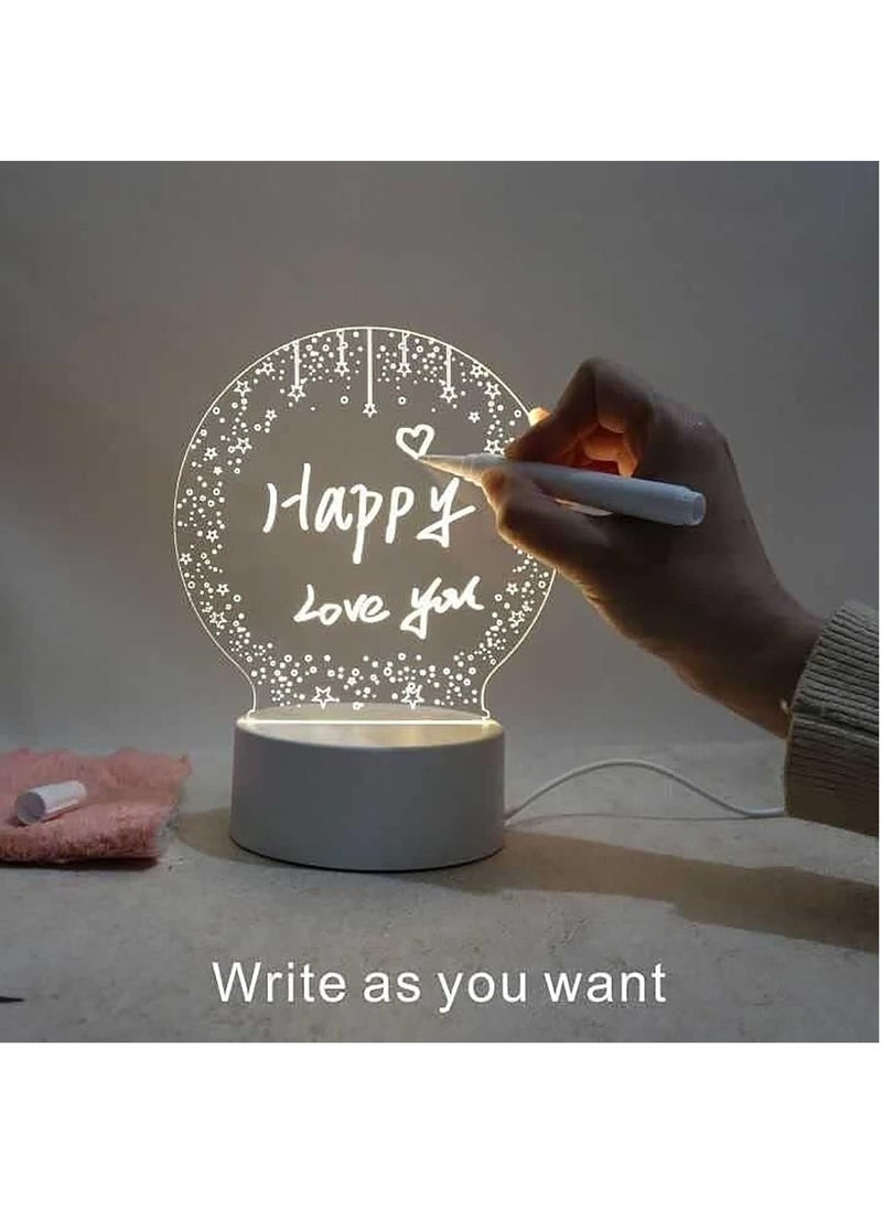 MileMelo - DIY Easel Night Light Lamp, Acrylic Whiteboard Clear Dry Erase Board Light Up Stand with Desk Stand DIY Display Project Craft Photo Prop Message Board (Circular) - Image 1