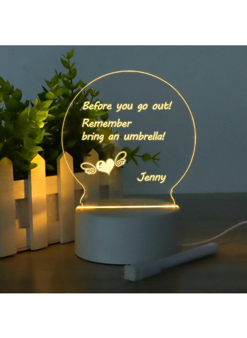 MileMelo - DIY Easel Night Light Lamp, Acrylic Whiteboard Clear Dry Erase Board Light Up Stand with Desk Stand DIY Display Project Craft Photo Prop Message Board (Circular) - Image 1