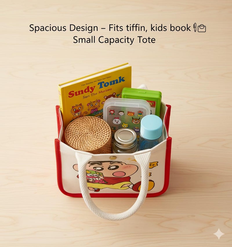 HOBBY INDIA Kids Lunch Bag | Cute & Stylish Mini Tiffin Bag for Boys & Girls | Cute Cotton Cartoon Design I Perfect For Picnic Tuition School, Preschool & Playschool (Shinchan) - Image 3