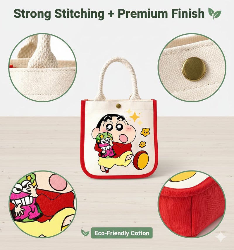 HOBBY INDIA Kids Lunch Bag | Cute & Stylish Mini Tiffin Bag for Boys & Girls | Cute Cotton Cartoon Design I Perfect For Picnic Tuition School, Preschool & Playschool (Shinchan) - Image 5